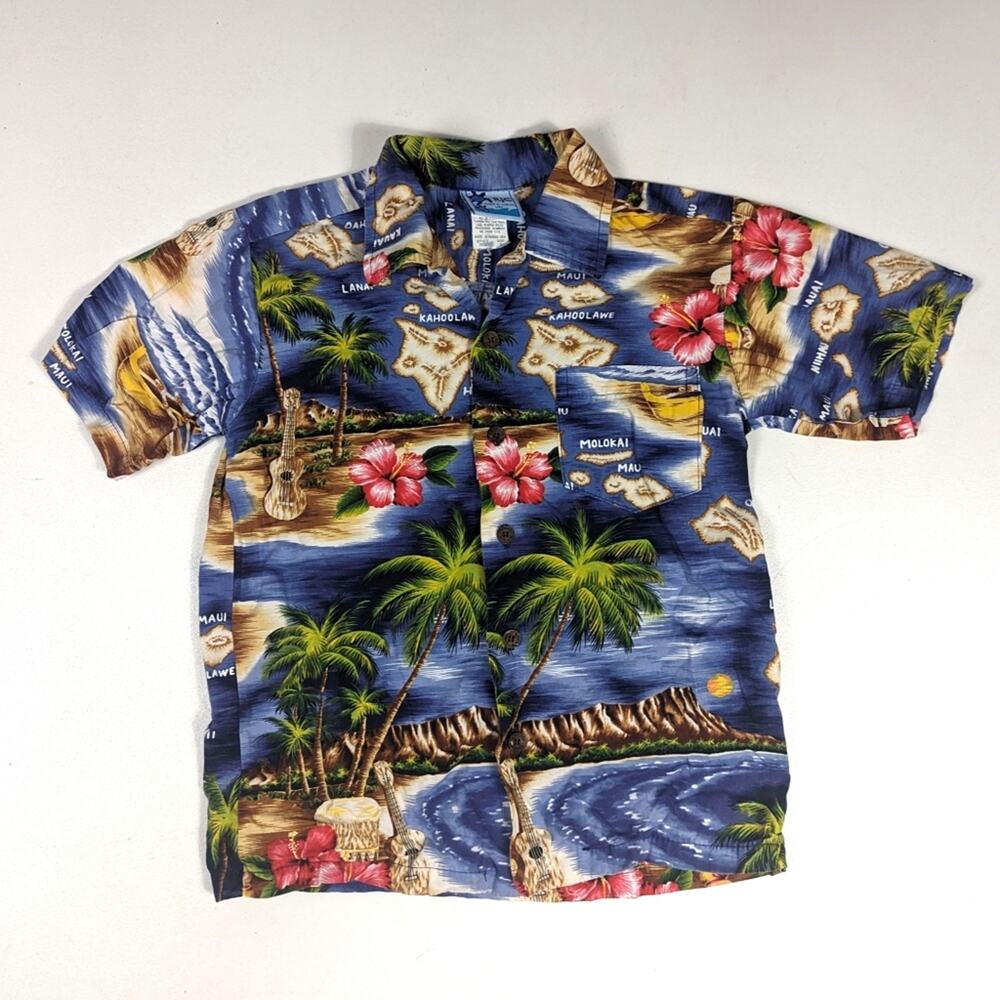Vtg RJC Button Down Shirt Hawaiian Sz 8 Blue